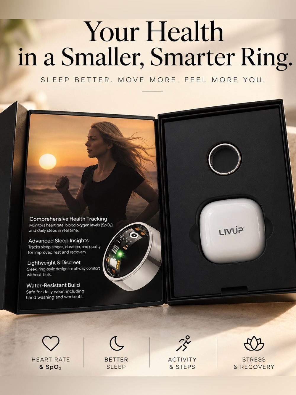 Size 7 Silver Smart Ring Health Tracker *NO SUBSCRIPTION NECESSARY! FREE APP!*